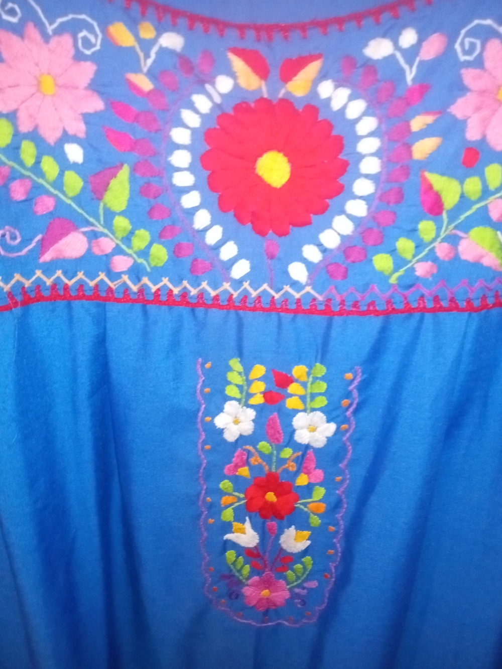 Blue Embroidered Floral Mexican Maxi Dress - Picture 2 of 11